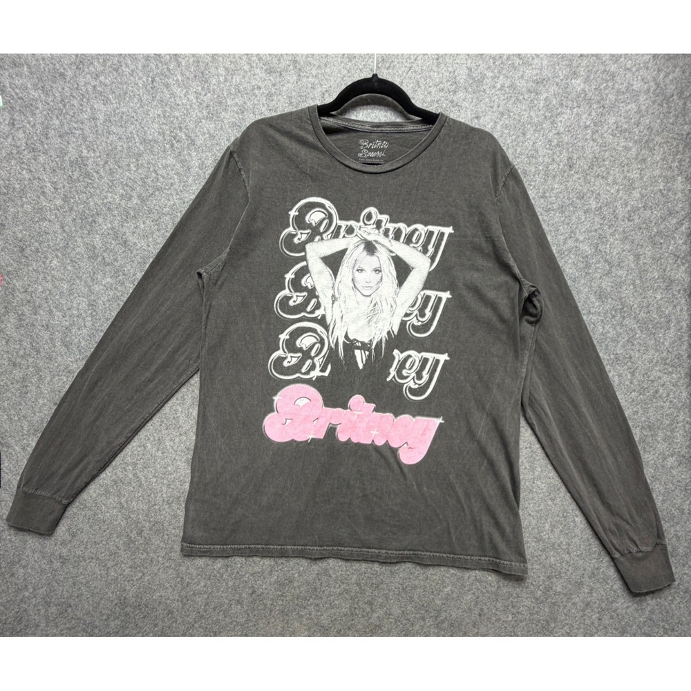 Britney Spears Graphic Long Sleeve T-Shirt Charcoal Gray Acid Wash Small